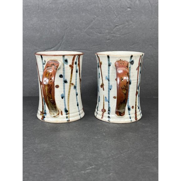 Vintage Pottery Thrown Mugs 2 Set CoffeeTea Retro 90s Hand Painted Boho - Picture 2 of 8